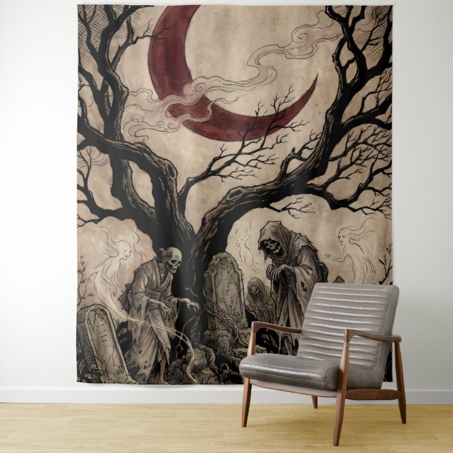 Jikininki Spirits Under the Blood Moon Tapestry (In Situ)