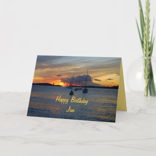 Jim Happy Birthday Sailboats at Sunset Card (Front)