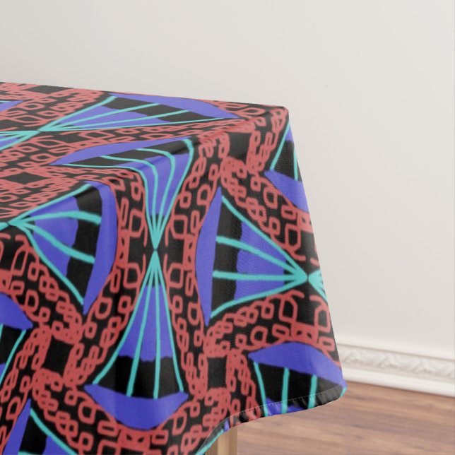 Jimette Design red blue and black tablecloth (In Situ)