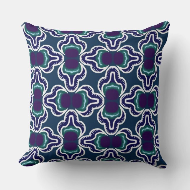 Jimette Square Cushion Blue and White Design (Front)