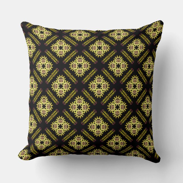 Jimette Square Cushion Design Yellow on Black. (Front)