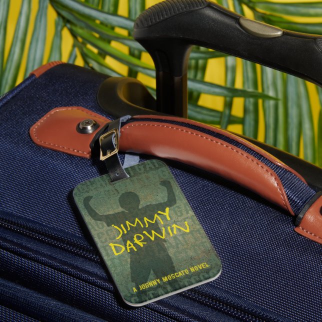 Jimmy Darwin Book Cover Luggage Tag (Front Insitu 1)