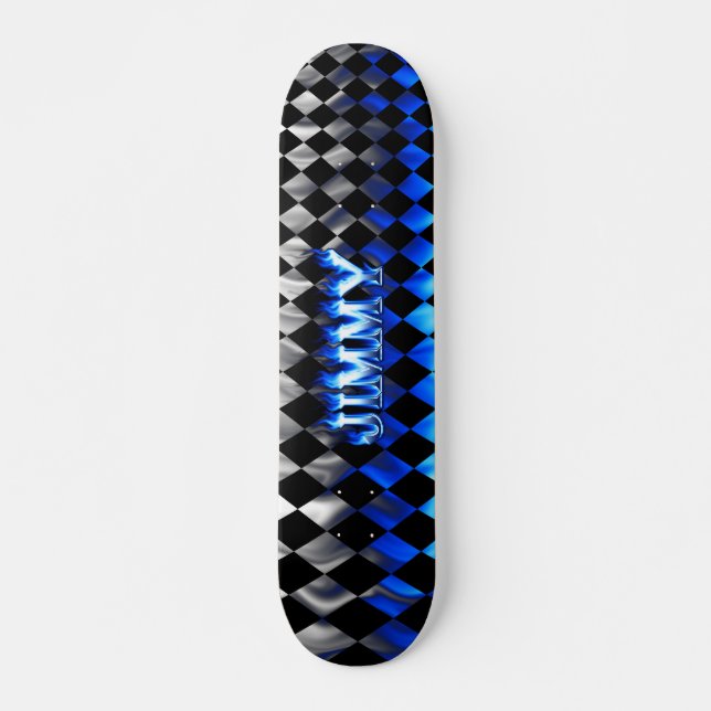 Jimmy skateboard blue fire and flames design (Front)
