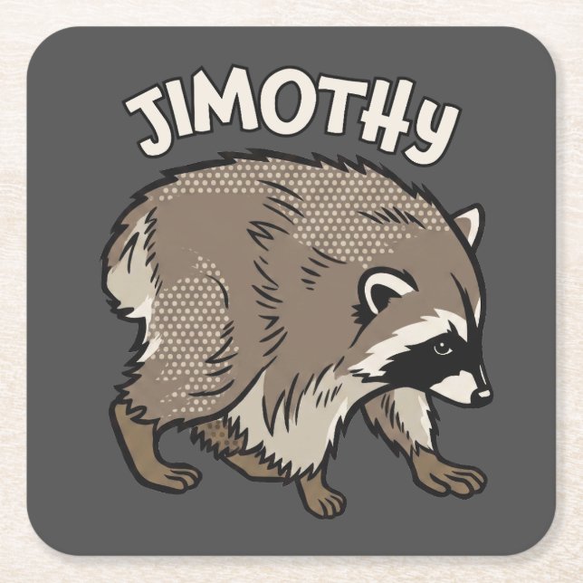 Jimothy Racoon Comic Style Animal Square Paper Coaster (Front)