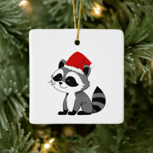 Jimothy Racoon Cute Funny White Elephant Santa Ceramic Ornament
