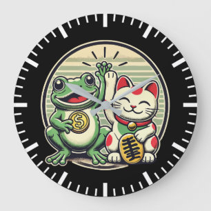 Jin Chan and Maneki Neko - Luck and Prosperity Large Clock