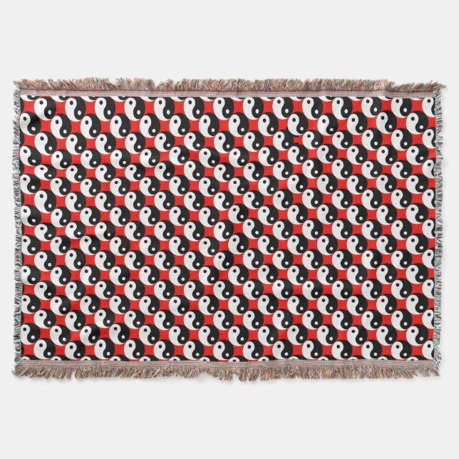 JIN JANG Black White Red Throw Blanket (Front)