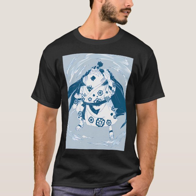 Jinbei One Piece Blue Wave Samurai Stance T-Shirt (Front)