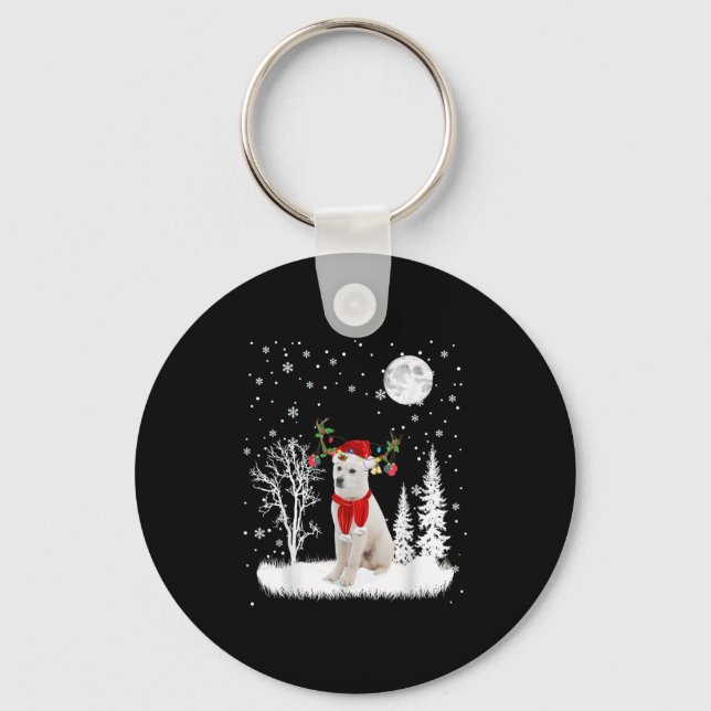 Jindo Under Moonlight Snow Christmas Pajama  Key Ring (Front)