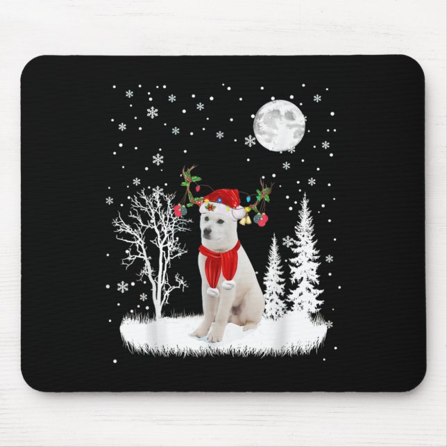 Jindo Under Moonlight Snow Christmas Pajama  Mouse Pad (Front)