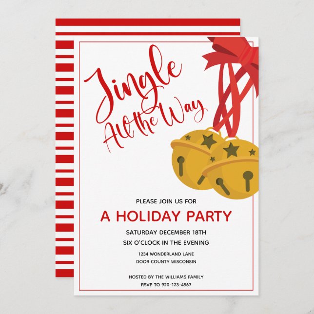 Jingle All The Way Bells Holiday Party Invitation (Front/Back)