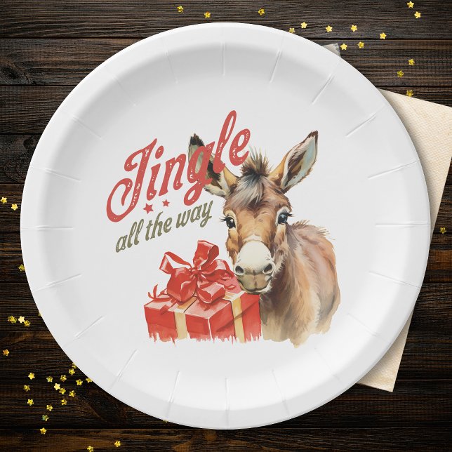 Jingle All the Way Christmas Farm Donkey Paper Plate (Creator Uploaded)