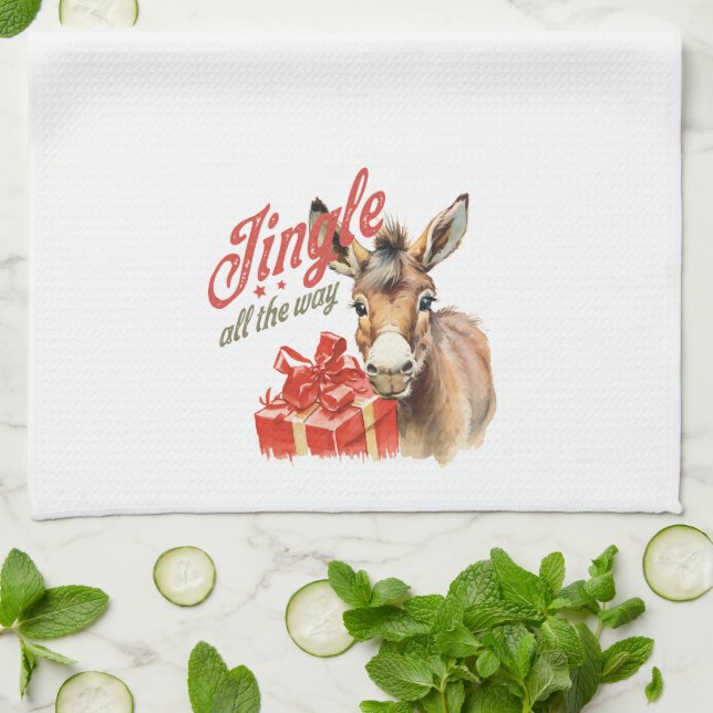 Jingle All the Way Christmas Farm Donkey Tea Towel (Folded)