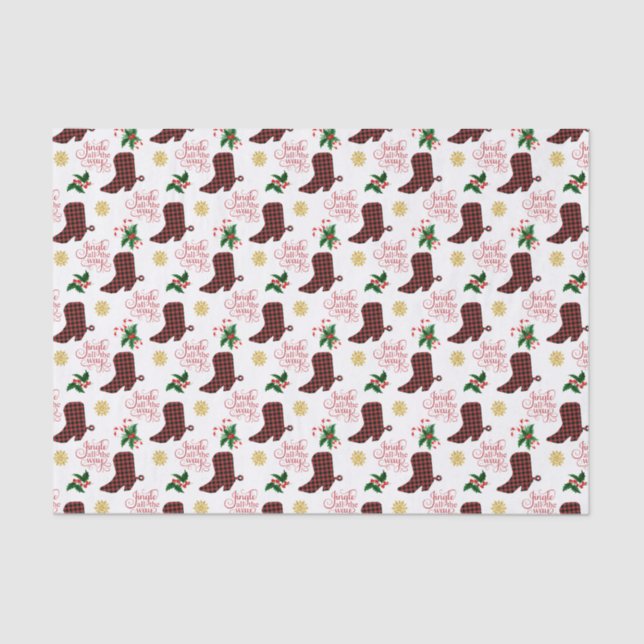 Jingle All the Way Cowboy Boot Christmas Tissue Paper (Front)