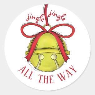 Jingle all the way Cute Whimsical Bell Holiday Classic Round Sticker