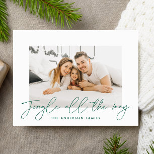 Jingle All The Way Green Script Photo Holiday Postcard