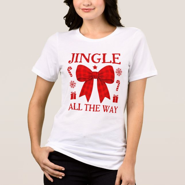 Jingle All the Way Red Gingham Bow Christmas Shirt (Front)