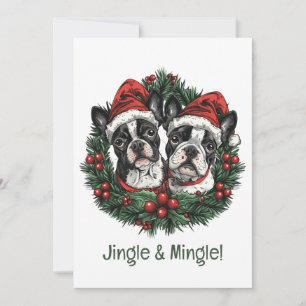Jingle And Mingle Christmas Boston Terrier Dogs Invitation