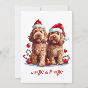 Jingle And Mingle Christmas Goldendoodle Dogs Invitation