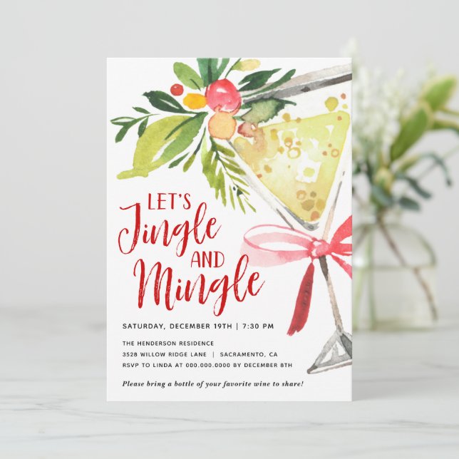 Jingle and Mingle Christmas Holiday Cocktail Party Invitation (Standing Front)