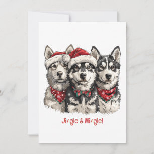 Jingle And Mingle Christmas Husky Dogs Invitation