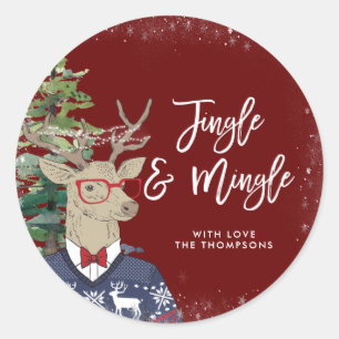 jingle and mingle christmas jumper deer classic round sticker