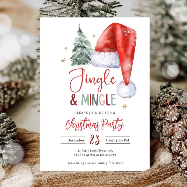 Jingle and Mingle Christmas Party Holiday Santa Invitation (Creator Uploaded)