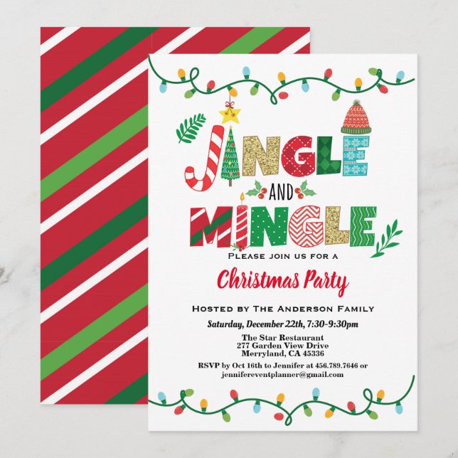 Jingle and Mingle Christmas Party string light Invitation (Front/Back)
