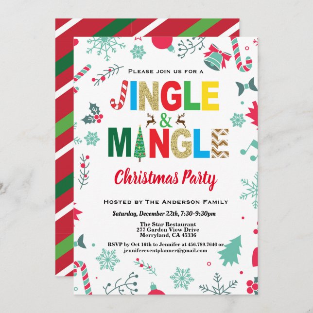 Jingle and Mingle Christmas Party white and gold Invitation (Front/Back)