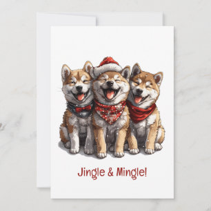 Jingle And Mingle Christmas Shiba Inu Santa Dogs Invitation