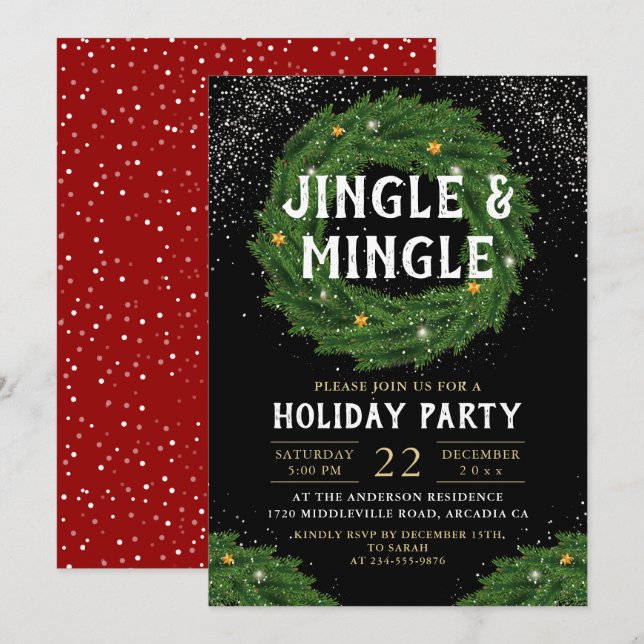 Jingle and Mingle Christmas Wreath Holiday Party Invitation (Front/Back)