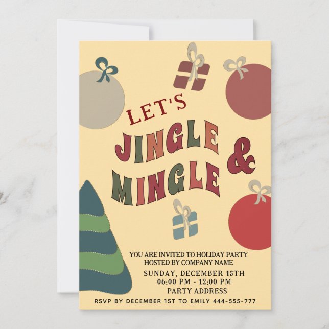 Jingle and Mingle colourful ornaments  Holiday  Invitation (Front)