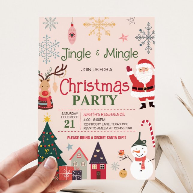 Jingle and Mingle Cute Christmas Party Invitation (Jingle and Mingle Christmas Party Invitation)