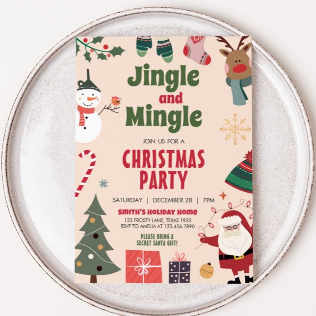 Jingle and Mingle Cute Holiday Christmas Party Invitation (Holiday Jingle and Mingle Cute Christmas Party Invitation)