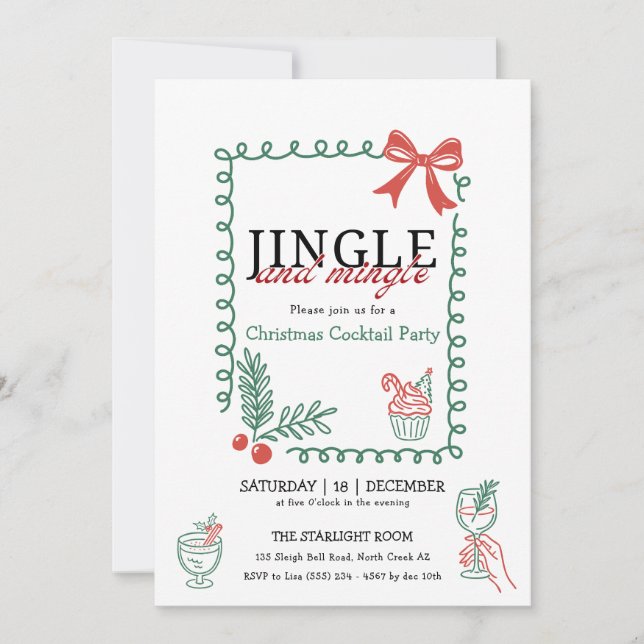 Jingle and mingle doodle christmas cocktail party  invitation (Front)