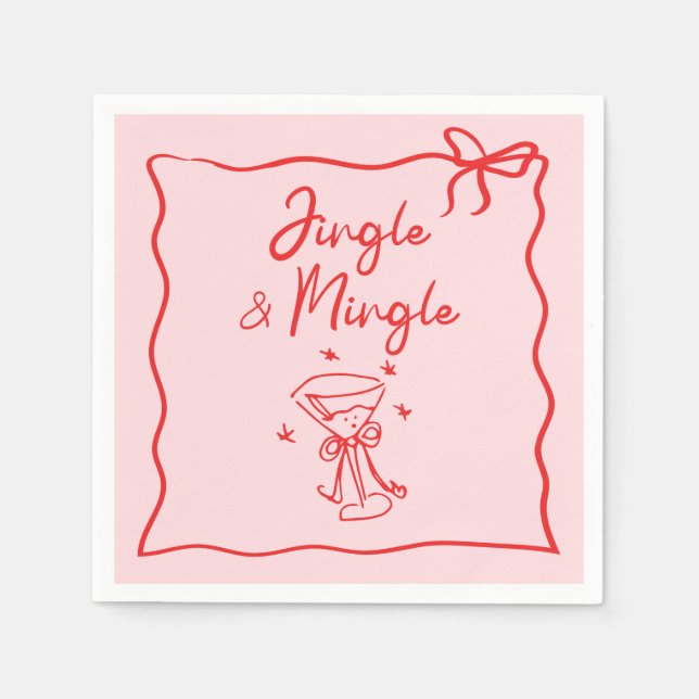 Jingle and Mingle Handdrawn Christmas Party Napkin (Front)