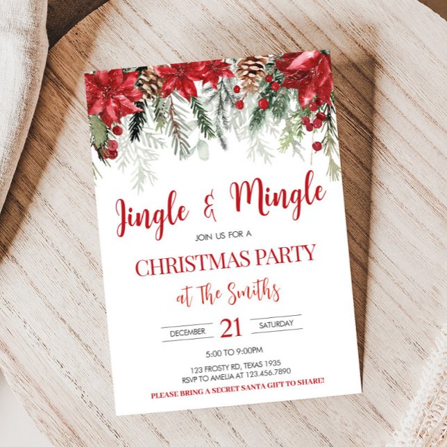 Jingle and Mingle Holiday Berries Christmas Party Invitation (Holiday Jingle and Mingle Berries Christmas Party Invitation)