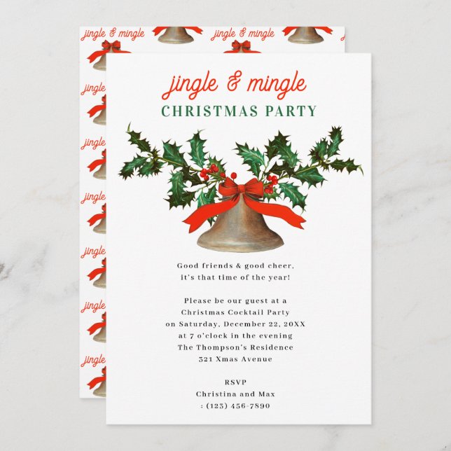 Jingle and Mingle Holiday Christmas Party Invitation (Front/Back)
