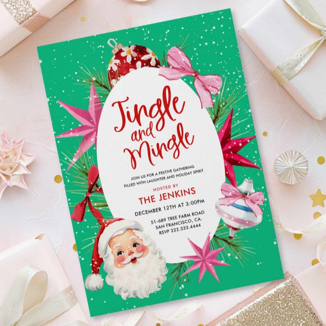 Jingle and Mingle Holiday Party Invitation (Colorful Santa Jingle and Mingle Christmas Party Invite)