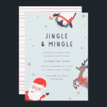 Jingle and Mingle Holiday Party Invitation<br><div class="desc">Cute and modern Christmas party invitations featuring contemporary typography as well as adorable santa,  penguin and reindeer characters.</div>