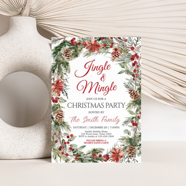 Jingle and Mingle Holly Berries Christmas Party Invitation (Holly Berries Jingle and Mingle Christmas Party Invitation)