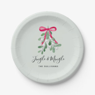 Jingle And MIngle Mistletoe Green Christmas Paper Plate