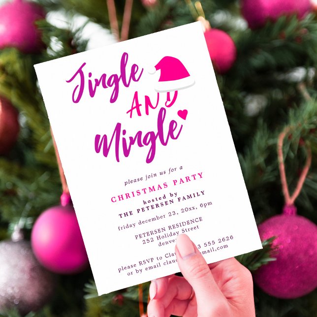 Jingle and mingle pink script Christmas party  Invitation (Creator Uploaded)