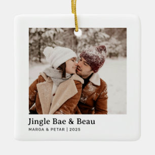 Jingle Bae & Beau – Square Ceramic Couple Photo Ornament