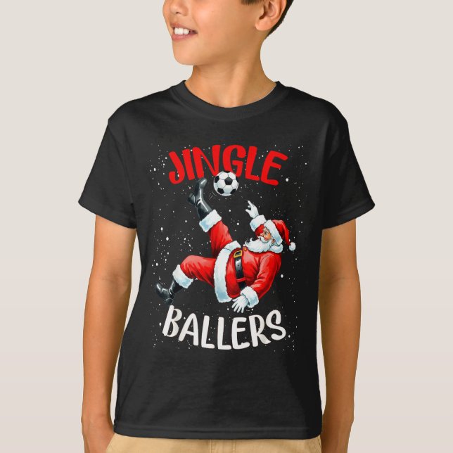 Jingle Ballers Funny Santa Football Christmas Socc T-Shirt (Front)