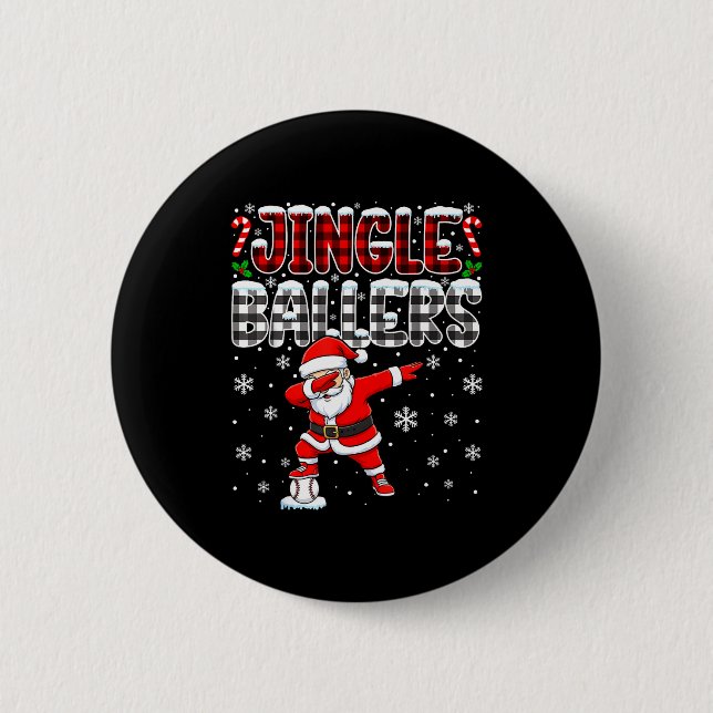 Jingle Ballers Plaid Santa Dabbing Baseball Christ 6 Cm Round Badge (Front)