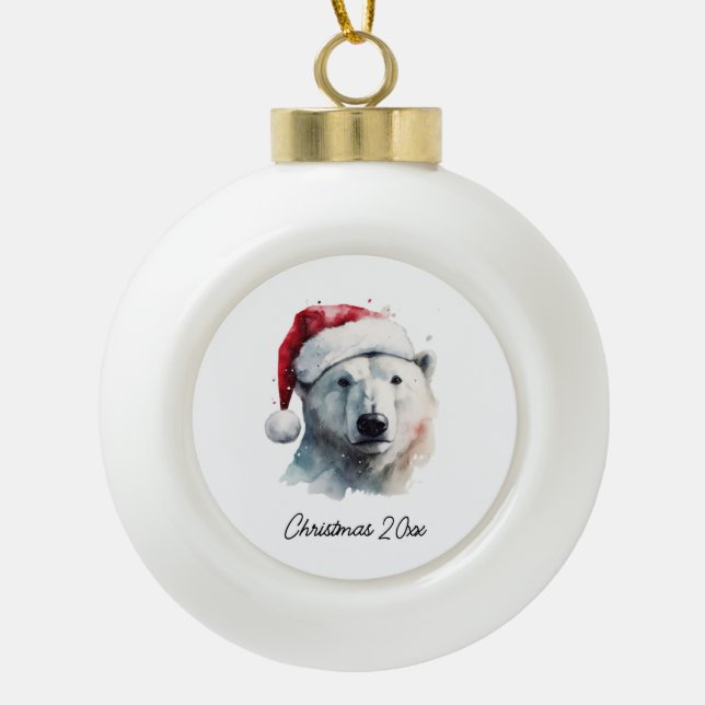 Jingle Bear Joy, custom Ceramic Ball Christmas Ornament (Front)