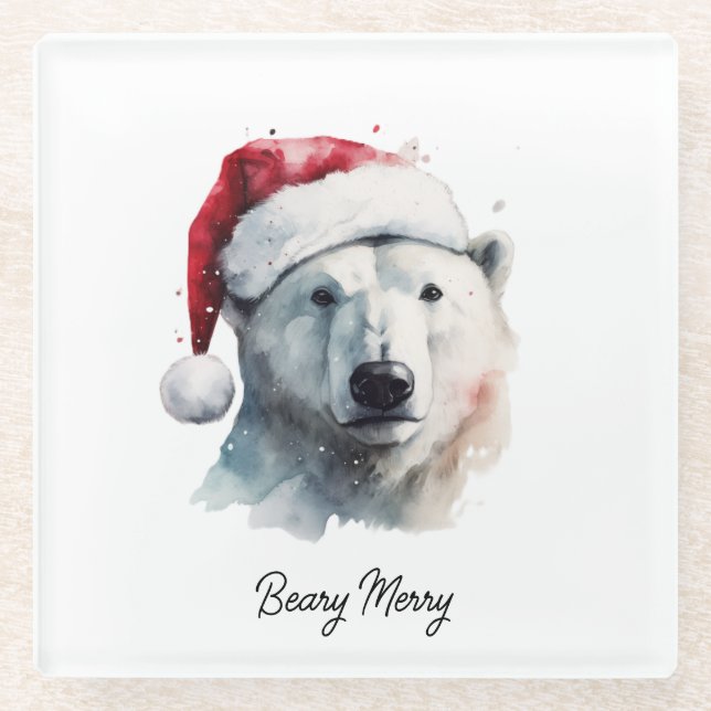 Jingle Bear Joy, custom Glass Coaster (Front)