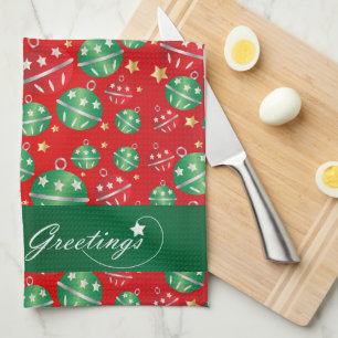 Jingle Bell Christmas Ornament Pattern Tea Towel