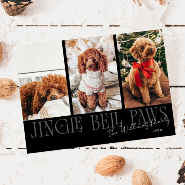 Jingle Bell Paws Christmas Black Dog Photo  Holiday Card (Creator Uploaded)